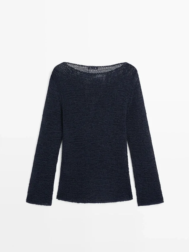 Gebreide trui met boothals van katoenmix Gebreide trui met boothals van katoenmix