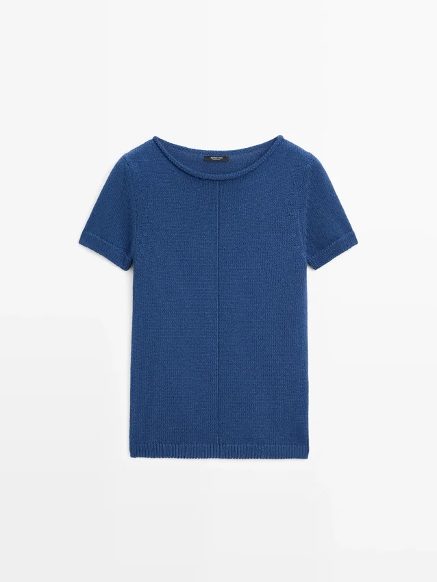 Gebreide trui met korte mouwen van katoenmix Gebreide trui met korte mouwen van katoenmix