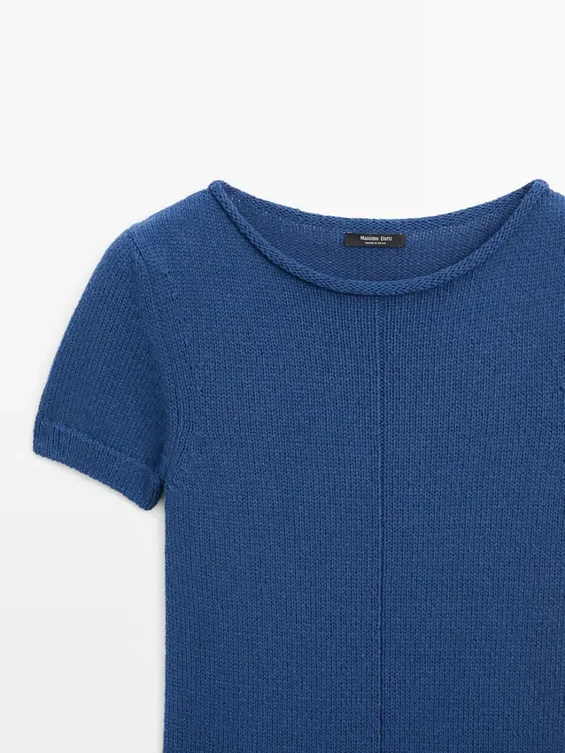 Gebreide trui met korte mouwen van katoenmix Gebreide trui met korte mouwen van katoenmix