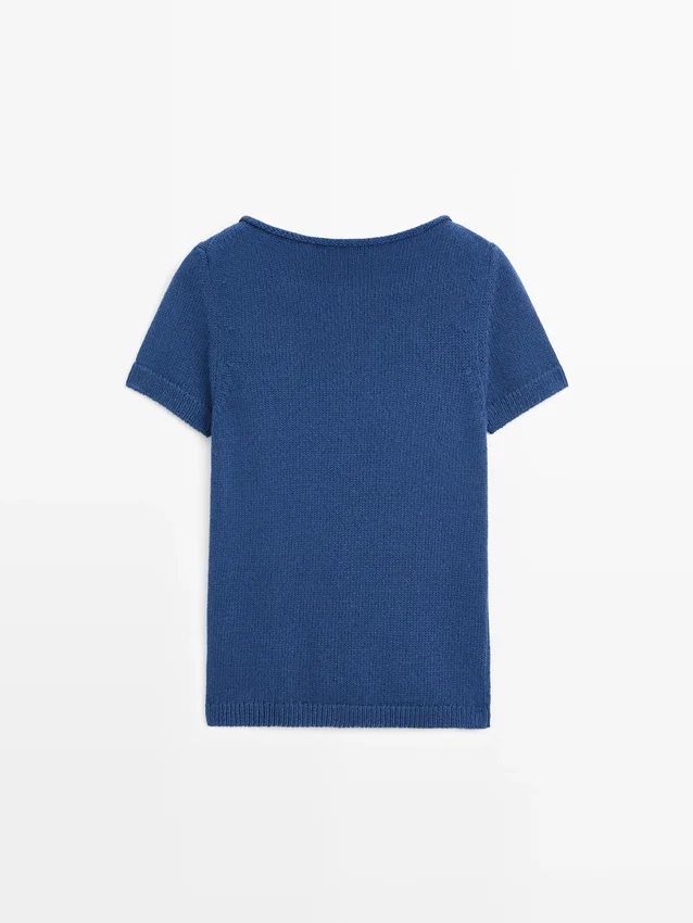 Gebreide trui met korte mouwen van katoenmix Gebreide trui met korte mouwen van katoenmix