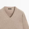 Gebreide trui met V-hals en elleboogstukken