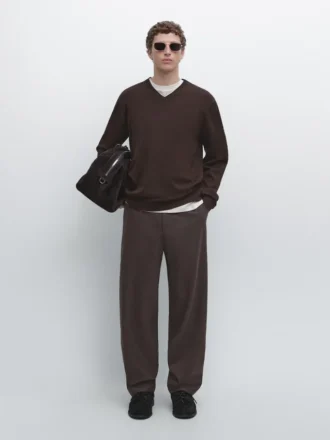 Gebreide trui met V-hals van katoenmix