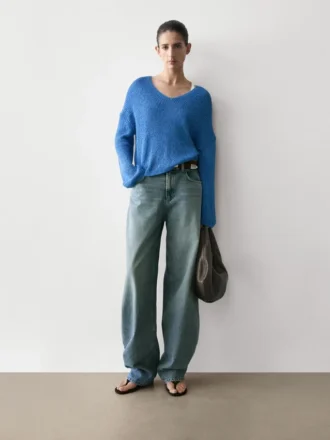 Gebreide trui met V-hals van katoenmix