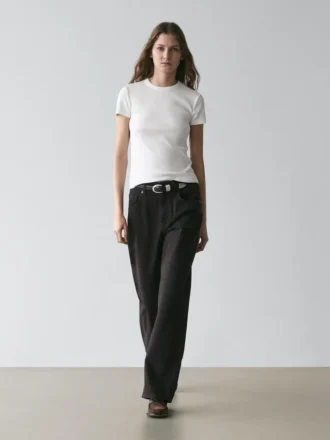 Geribd T-shirt met korte mouwen van zware stof