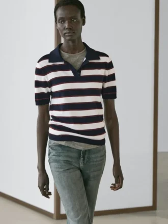Gestreepte gebreide polotrui