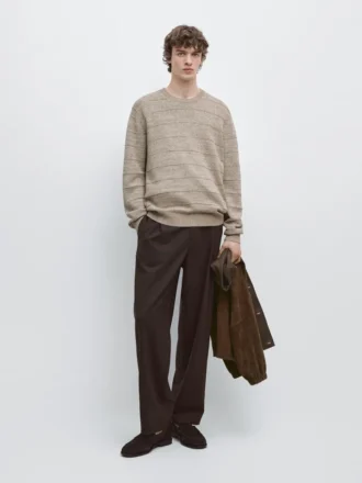 Gestreepte gebreide trui met ronde hals