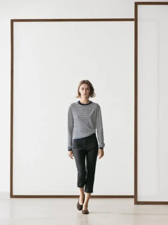 Gestreepte gebreide trui van katoen en zijde