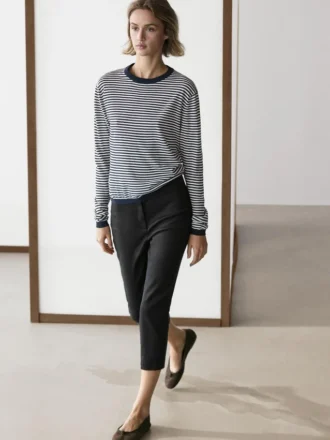 Gestreepte gebreide trui van katoen en zijde