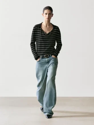 Gestreepte katoenen gebreide polotrui