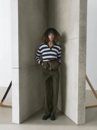 Gestreepte katoenen gebreide polotrui