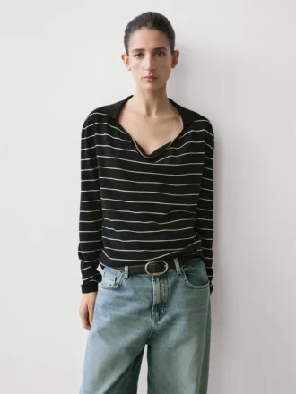 Gestreepte katoenen gebreide polotrui