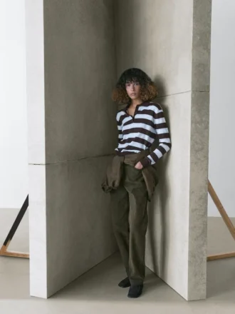 Gestreepte katoenen gebreide polotrui