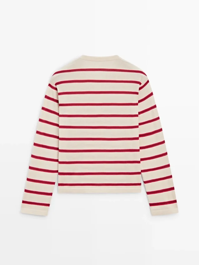 Gestreepte katoenen Henley-trui Gestreepte katoenen Henley-trui