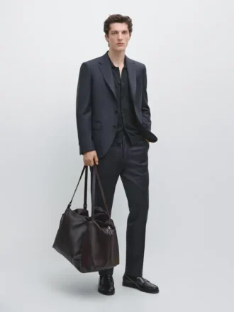 Gestreepte koele wollen kostuumbroek