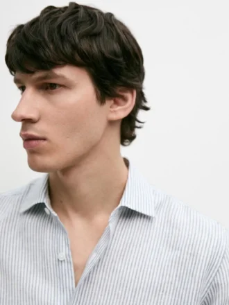 Gestreepte slim fit linnen overhemd