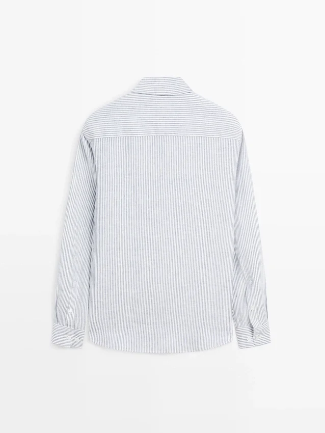 Gestreepte slim fit linnen overhemd Gestreepte slim fit linnen overhemd