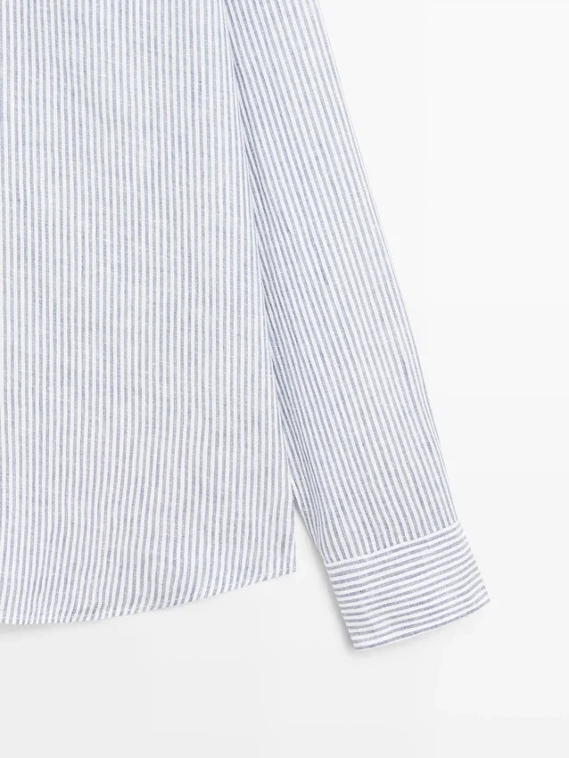 Gestreepte slim fit linnen overhemd Gestreepte slim fit linnen overhemd