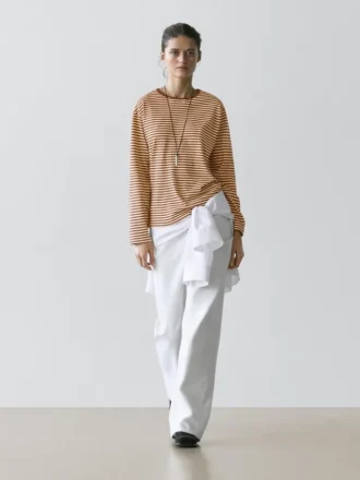 Gestrept katoen T-shirt met lange mouwen