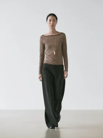 Gestrept katoen T-shirt met lange mouwen