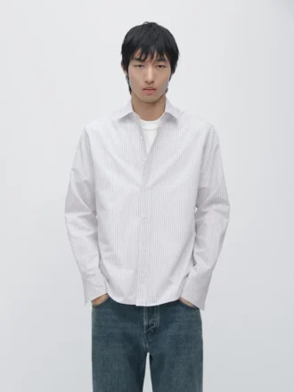 Gestrept overhemd van katoenmix met normale pasvorm