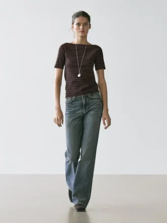 Gestrept T-shirt met korte mouwen en boothals