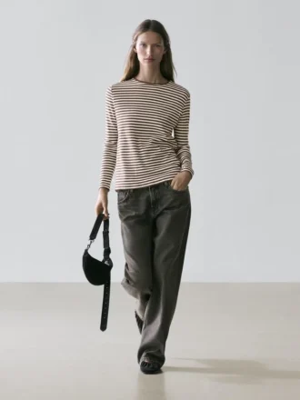 Gestrept T-shirt met lange mouwen en contrasterende details