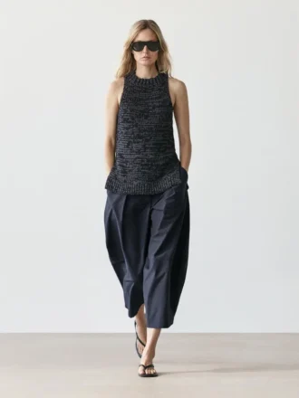 Broek met wijde pijpen van katoenmix