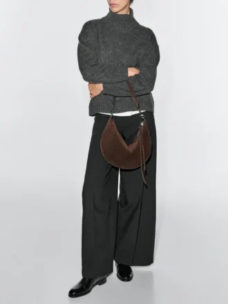 Halve maan tas van gespleten leer