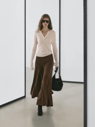 Henley-trui van wolmix met opengewerkt patroon