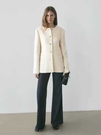 Jacket van geweven wolmix met strass-knopen