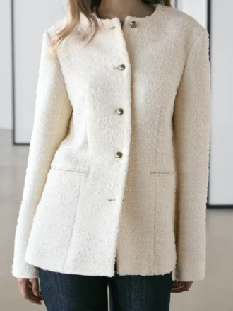 Jacket van geweven wolmix met strass-knopen