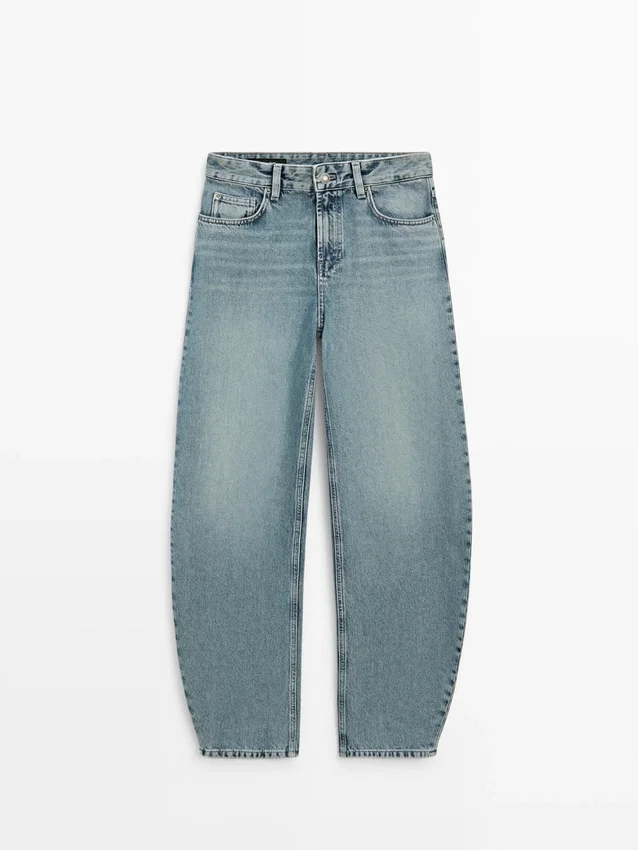 Jeans met hoge taille en barrel-pasvorm Jeans met hoge taille en barrel-pasvorm