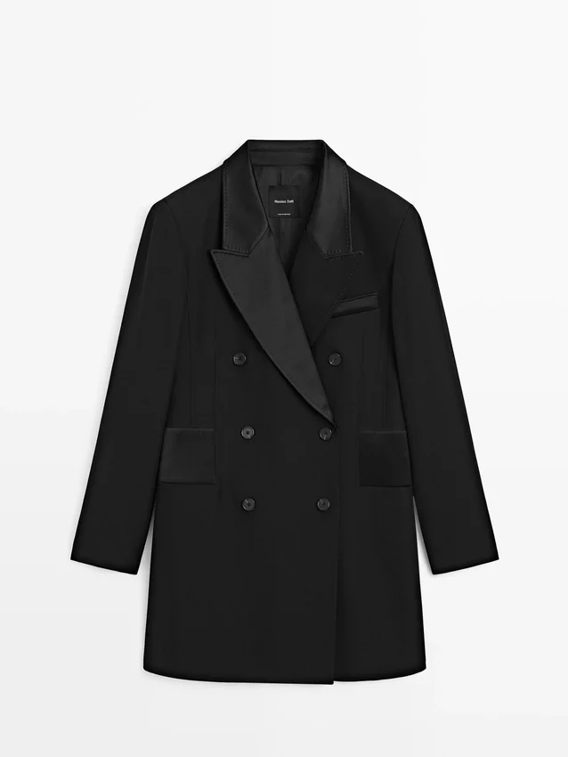 Jurk in blazerstijl met satijnen details Jurk in blazerstijl met satijnen details