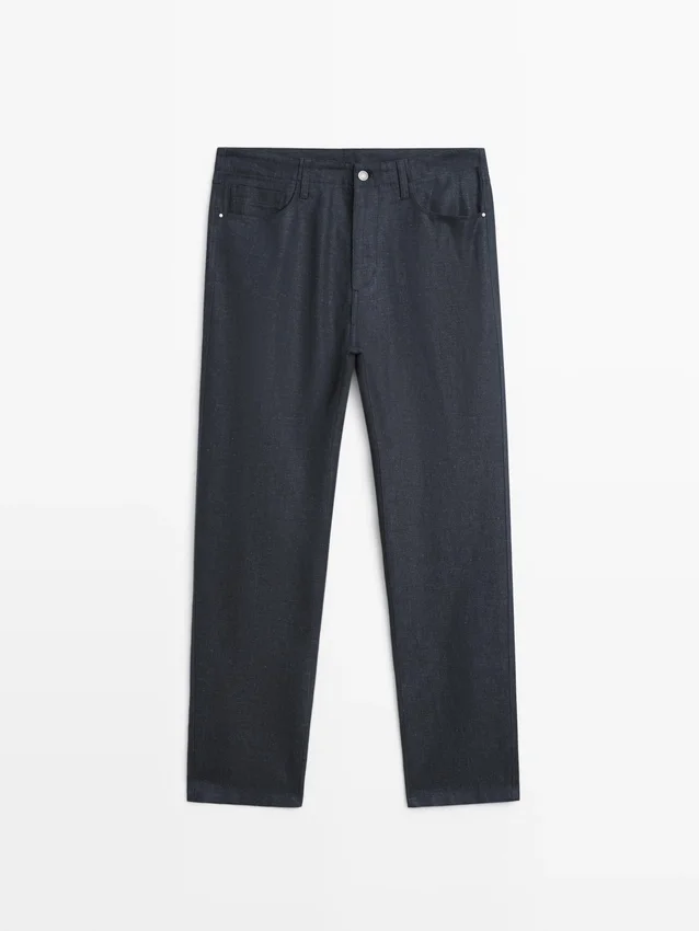 Katoenen en linnen broek met vijf zakken Katoenen en linnen broek met vijf zakken