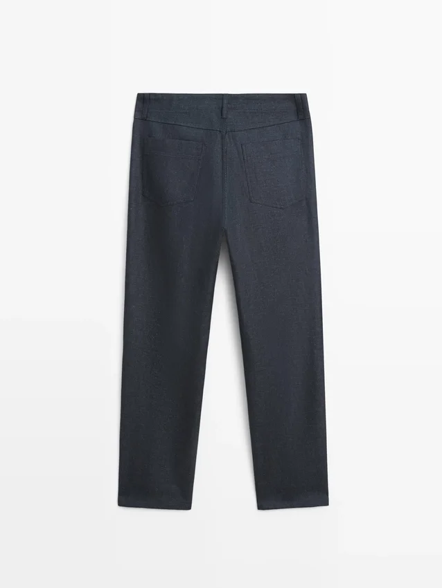 Katoenen en linnen broek met vijf zakken Katoenen en linnen broek met vijf zakken