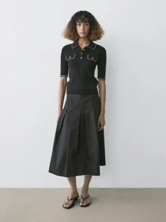 Katoenen gebreid overhemd met contrasterende details