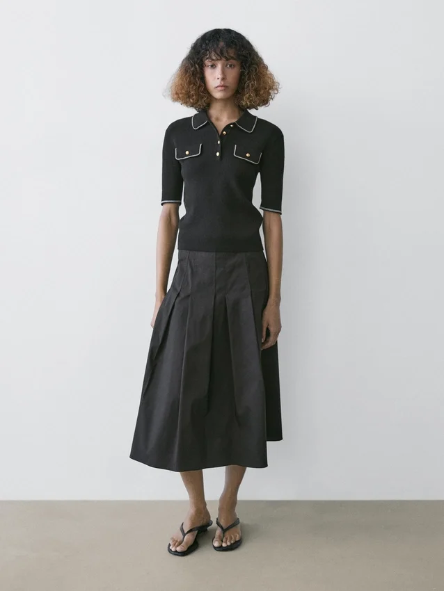 Katoenen gebreid overhemd met contrasterende details Katoenen gebreid overhemd met contrasterende details