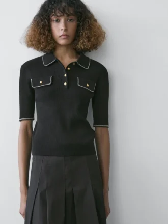 Katoenen gebreid overhemd met contrasterende details