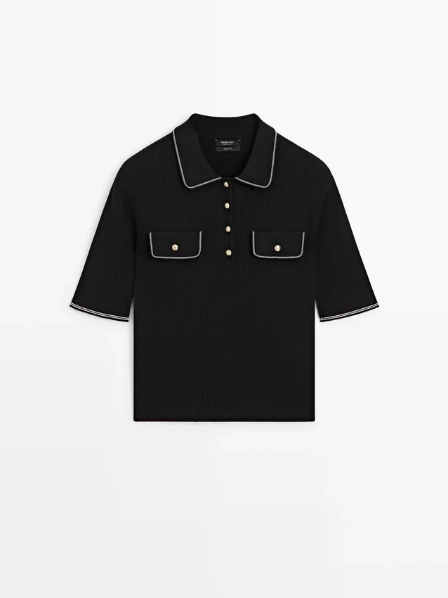 Katoenen gebreid overhemd met contrasterende details Katoenen gebreid overhemd met contrasterende details