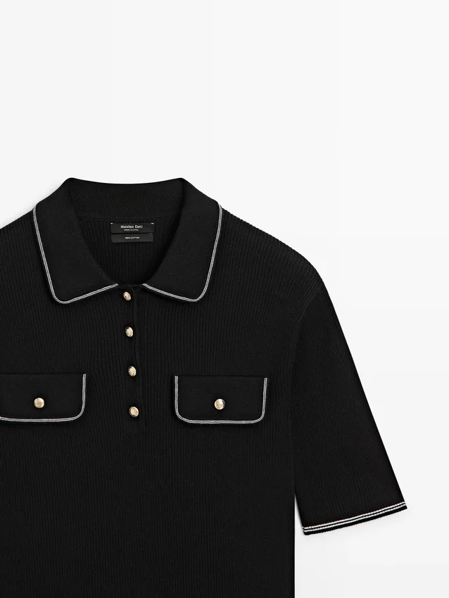 Katoenen gebreid overhemd met contrasterende details Katoenen gebreid overhemd met contrasterende details