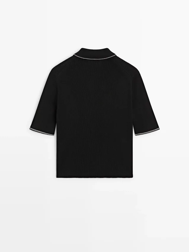 Katoenen gebreid overhemd met contrasterende details Katoenen gebreid overhemd met contrasterende details