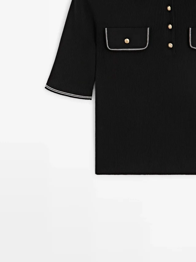 Katoenen gebreid overhemd met contrasterende details Katoenen gebreid overhemd met contrasterende details