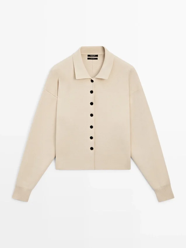 Katoenen gebreid vest met polokraag Katoenen gebreid vest met polokraag