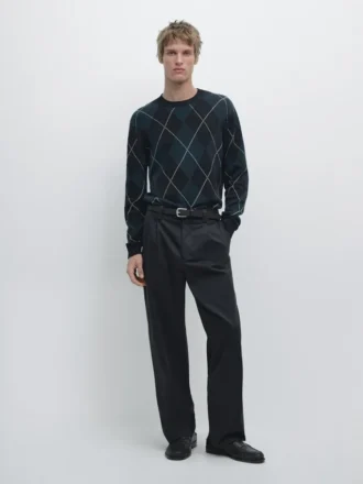 Katoenen gebreide trui met argyle-detail