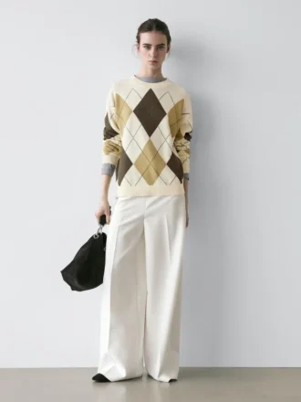 Katoenen gebreide trui met argyle-detail