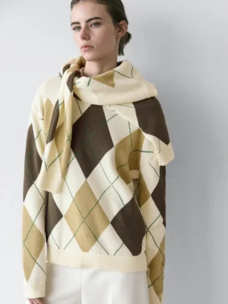 Katoenen gebreide trui met argyle-detail