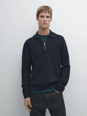 Katoenen gebreide trui met hoge kraag en rits