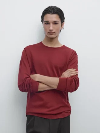 Katoenen gebreide trui met ronde hals