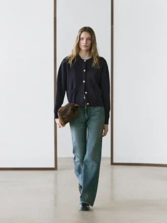 Katoenen gebreide Vesttrui met gouden knopen