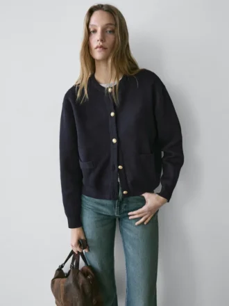 Katoenen gebreide Vesttrui met gouden knopen